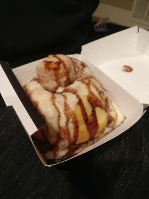Apple spice frosting with chocolate syrup at Cinnaholic in Atlanta