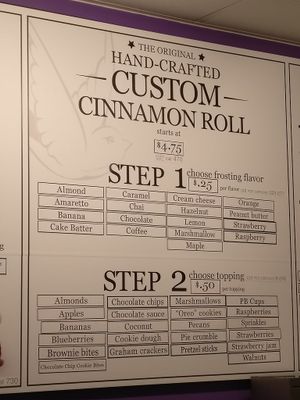 Menu for their cinnamon rolls at Cinnaholic in Atlanta