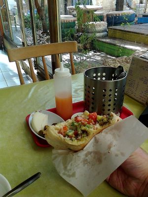 A Falafel "mana" at Hummus Badra - בדרה - חומוס פול מסבחה in Rehovot