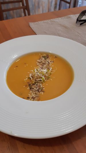 Édesburgonya leves at Elelem Etterem in Gyor