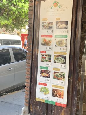 Menu on door outside   at Jerusalem Express - Food Stand in Puerto Vallarta