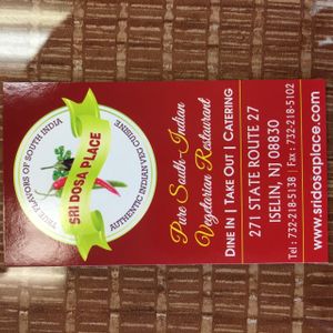 Business card at Sri Dosa Place in Iselin