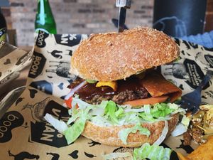 Burger had buffalo burger sauce  at Boon Burger Cafe in Burlington