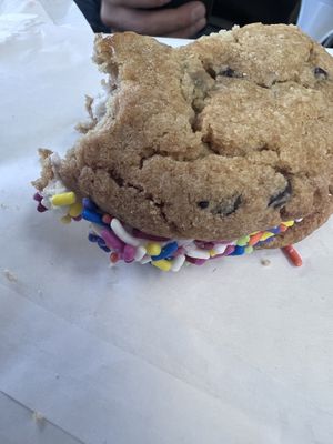 Chocolate chip cookie sandwich with sprinkles   at Sinful Confections in Portland