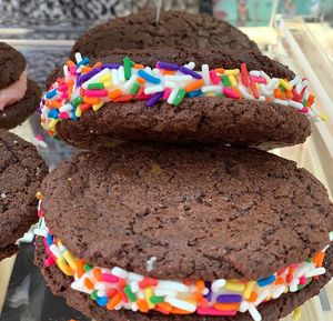 Chocolate Funfetti Whoopie pies. All gluten free and vegan at Sinful Confections in Portland