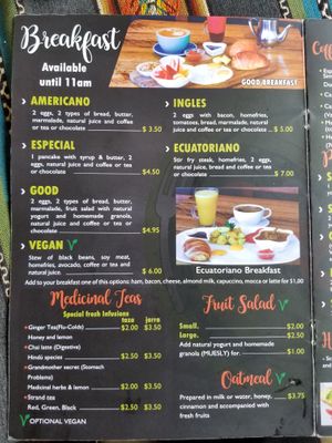 Menu at Cafe Good in Banos