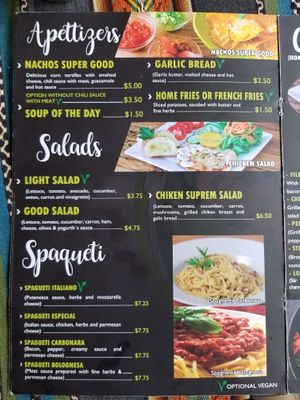 Menu at Cafe Good in Banos