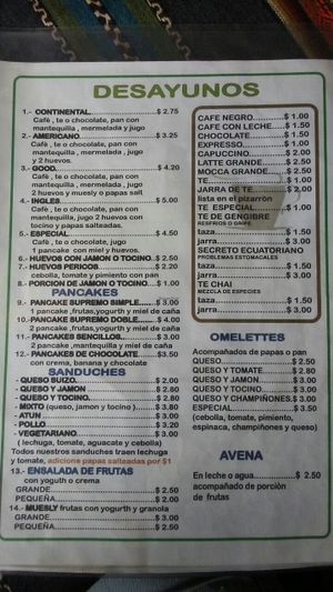 breakfast menu at Cafe Good in Banos