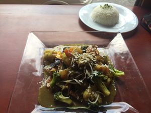 Thai curry and rice  at Cafe Good in Banos