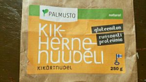 amazing gluten-free chickpea flour noodles at Vegekauppa in Tampere