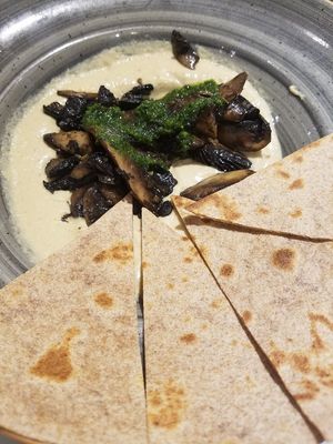 Lentil hummus with mushrooms at Cafe Louise in Rehovot