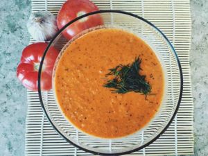 Tomato & chickpeas soup at Kukhnya Zdravogo Smisla in Veliky Novgorod