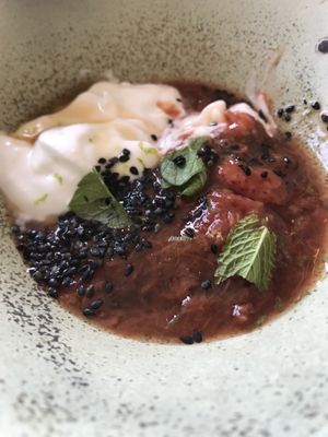 Raspberry dessert at The Green Spot in Barcelona