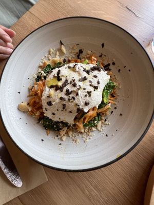 Sweet potato tagliatelle with macadamia  sauce and shaved truffles  at The Green Spot in Barcelona