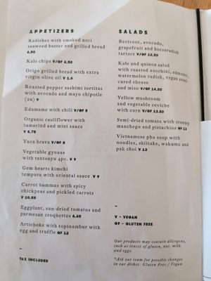 Menu at The Green Spot in Barcelona