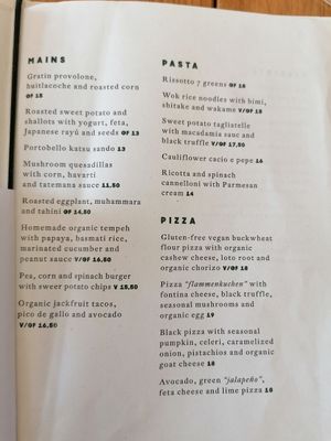 Menu at The Green Spot in Barcelona