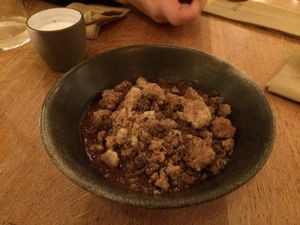 Rhubarb crumble. at The Green Spot in Barcelona