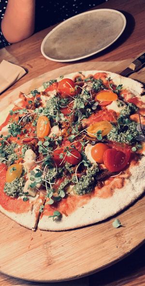 vegan pizza with cashew cheese at The Green Spot in Barcelona