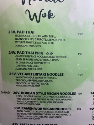 Sections of the vegan menu   at Monsun Noodlebar in Oslo