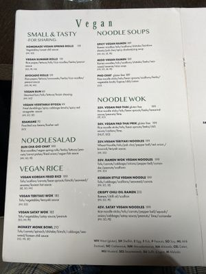 Vegan menu  at Monsun Noodlebar in Oslo