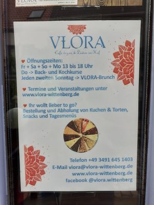 Das sind zurzeit (Juli/2020) die RICHTIGEN Öffnungszeiten..die App hat leider falsche Angaben!! Als wir ankamen war leider geschlossen.. Sehr schade :( at VLORA Cafe & Laden im Hof in Lutherstadt Wittenberg