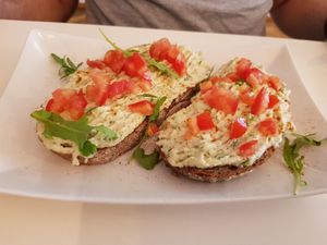 Bread with cashew cheese at Rawdia in Brasov