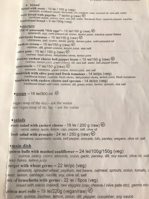 Menu front page at Rawdia in Brasov