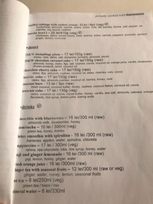 Second page menu at Rawdia in Brasov