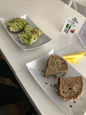 Avocado sandwich and cashew cheese sandwich at Rawdia in Brasov