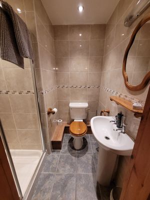 Bathroom of the double en-suite room on the first floor at Graianfryn Guest House in Penisar Waun