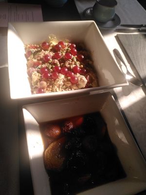 Overnight soaked muesli and dried fruits with ginger at Graianfryn Guest House in Penisar Waun