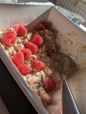 Homemade muesli with fresh fruit at Graianfryn Guest House in Penisar Waun