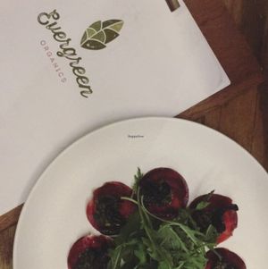 Beetroot mushroom ravioli at Evergreen Organics in Doha