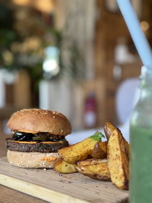 Gangsta Burger 😋  at Evergreen Organics in Doha