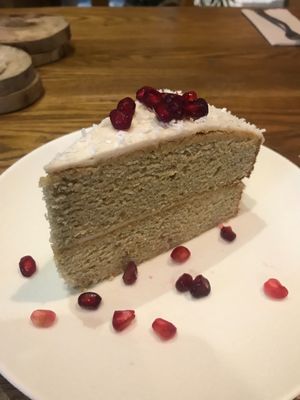 Vegan coconut cake at Evergreen Organics in Doha