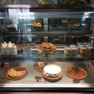 Dessert case at Evergreen Organics in Doha