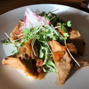 Mushroom dumplings at Evergreen Organics in Doha