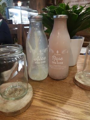 Aloe Vera and Rose & Chia Elixers at Evergreen Organics in Doha