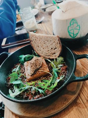 Vegan shakshooka at Evergreen Organics in Doha