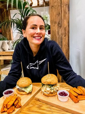 The burgers are so tasty  at Evergreen Organics in Doha