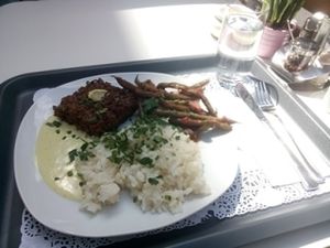 Vegan roast with beans and rice at Uli's Veganeria in Vienna