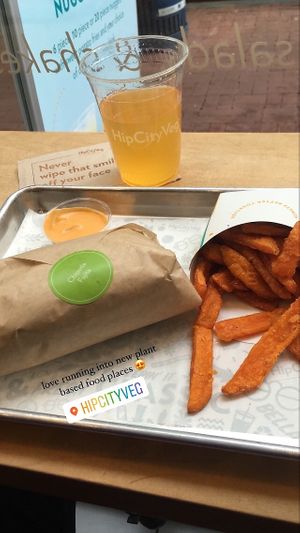 Chipotle Fajita wrap, sweet potato fries, & Tantric Tumeric drink at HipCityVeg - 7th St in Washington