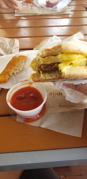 Sunnyside sausage, JUST egg and gouda cheese + Golden hash brown at HipCityVeg - 7th St in Washington