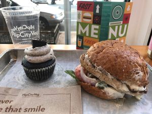 Disco chicken + Oreo cupcake at HipCityVeg - 7th St in Washington