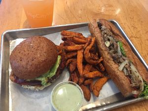 Chick’n sandwich, sweet potato fries and Philly Steak at HipCityVeg - 7th St in Washington