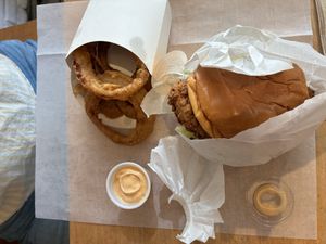 Ranch Chickn sandwich with onion rings  at HipCityVeg - 7th St in Washington