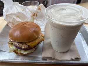 Basic Burger and Vanilla milkshake  at HipCityVeg - 7th St in Washington