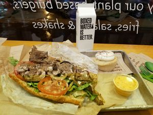 Philly steak sandwich and vanilla cupcake  at HipCityVeg - 7th St in Washington