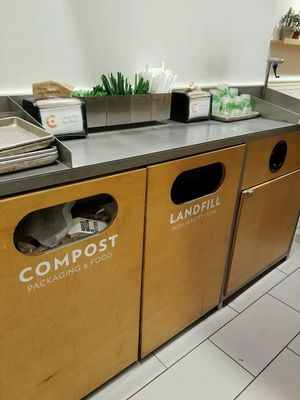 loved the separate rubbish bins for compost and landfill!  at HipCityVeg - 7th St in Washington