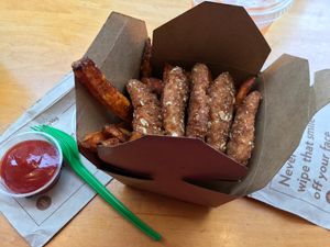Sweet potato fries with little nuggets at HipCityVeg - 7th St in Washington
